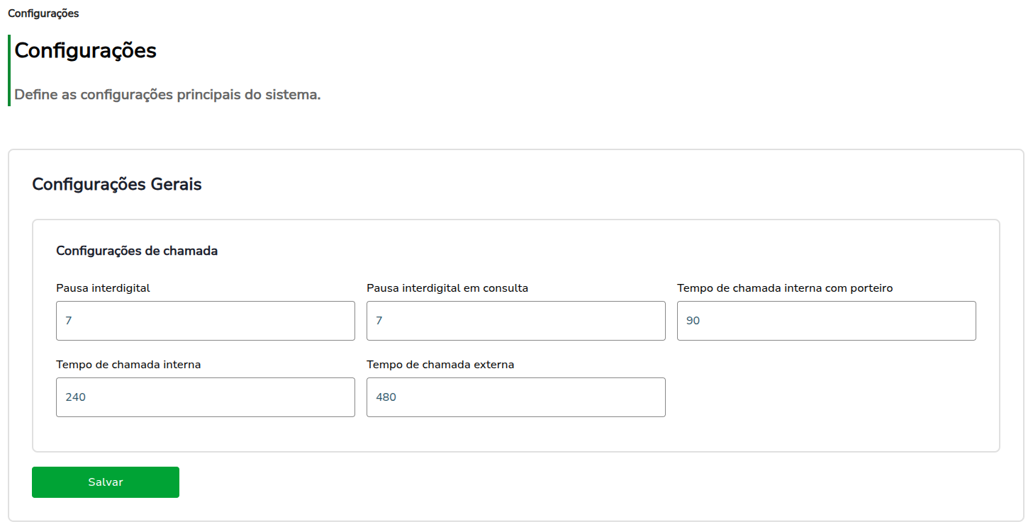 Tela de Configurações Gerais do software
