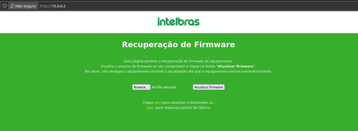 Tela de Modo Recovery do software