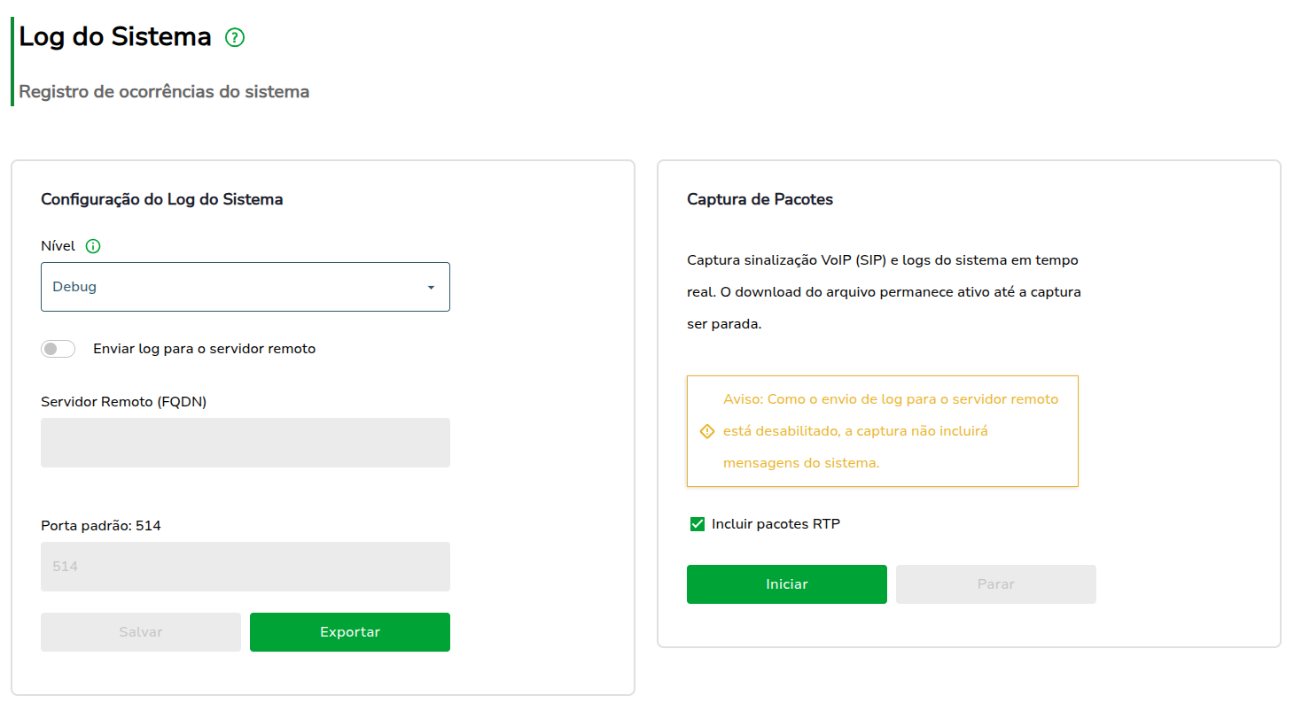 Sistema Log do software