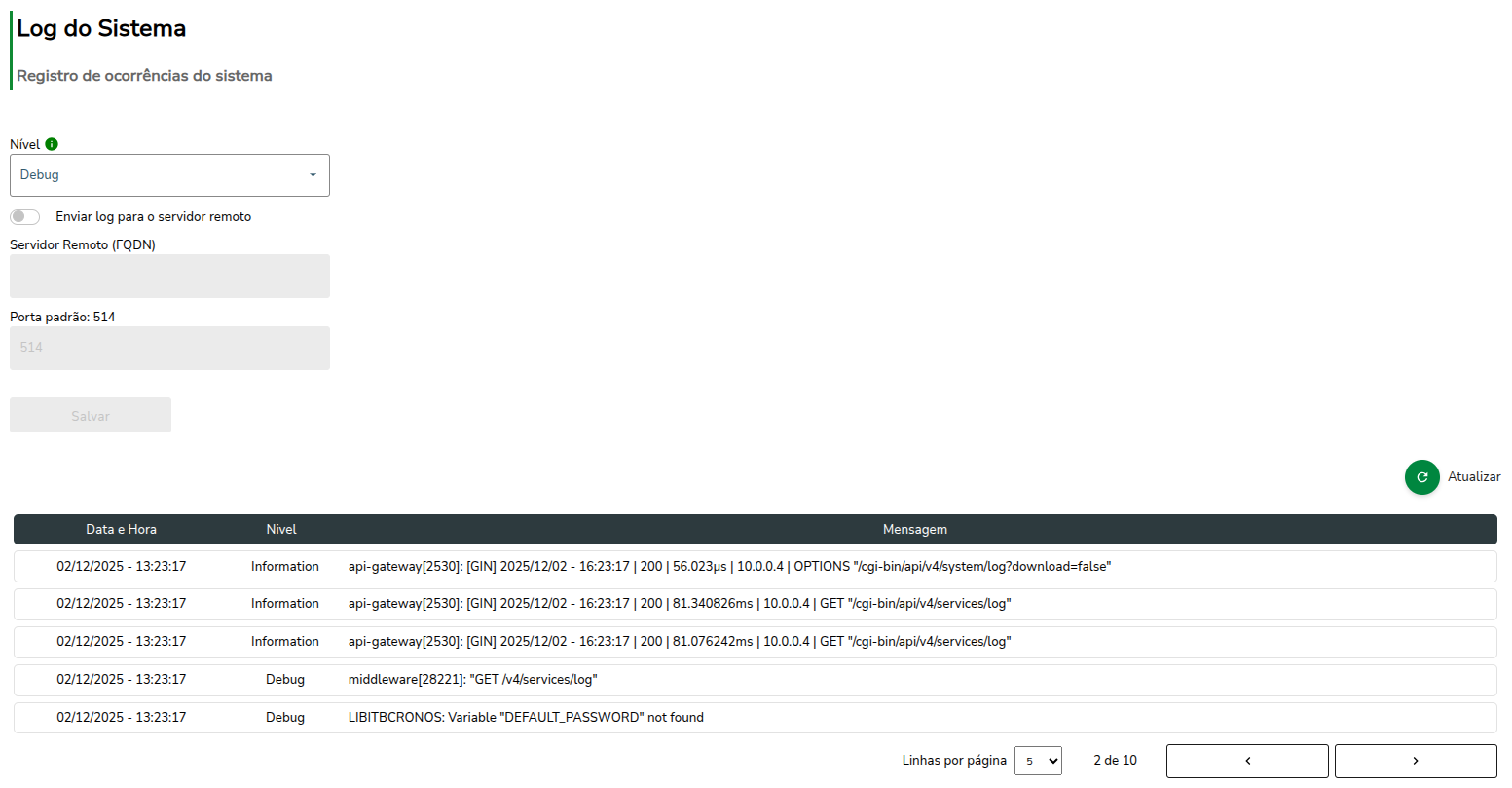 Sistema Log do software
