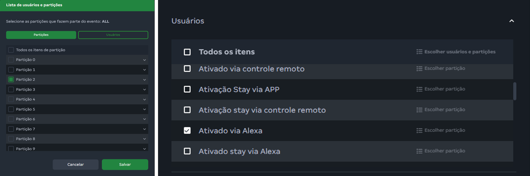Figura 84. Eventos de usuário de partição