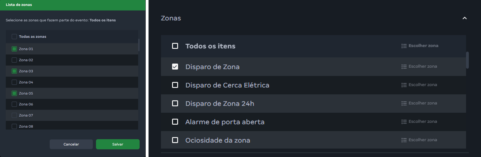 Figura 83. Eventos de Zona