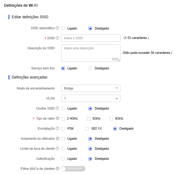 Configuração de um serviço de SSID