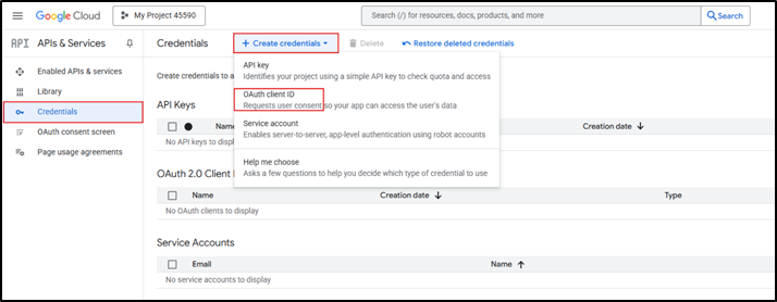 Creating OAuth credentials