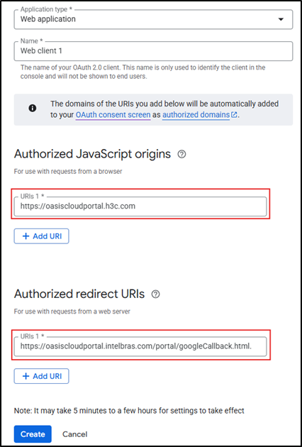 Authorized JavaScript origins and authorized redirect URIs