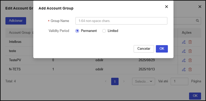 Adição de um grupo de contas