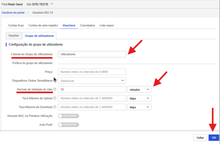Configuração do Grupo de Utilizadores