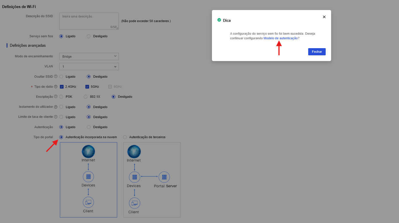 Tela de Configuração de SSID com campo Custom