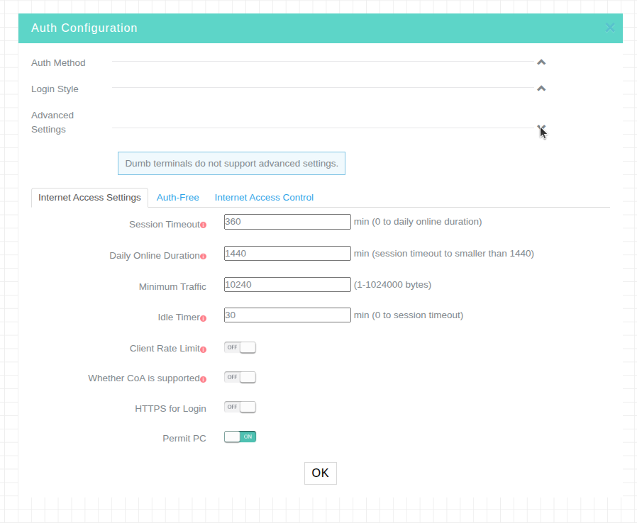 Configurações de Tempo de Sessão e Inatividade