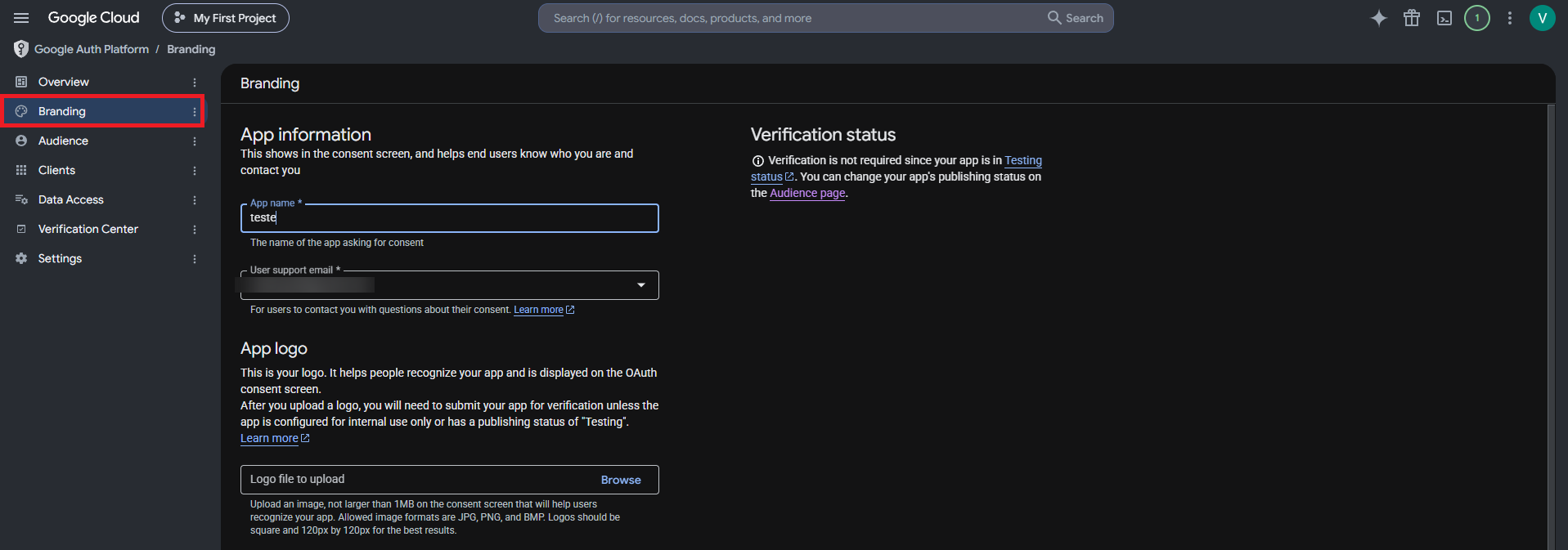 Edição das configurações de registro do aplicativo 1