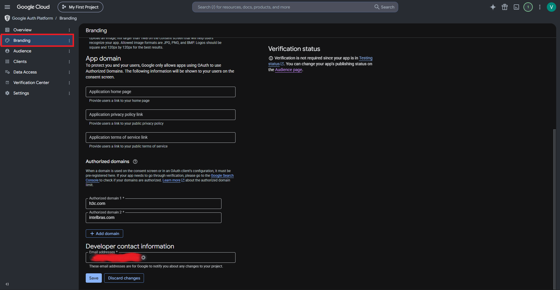 Edição das configurações de registro do aplicativo 2