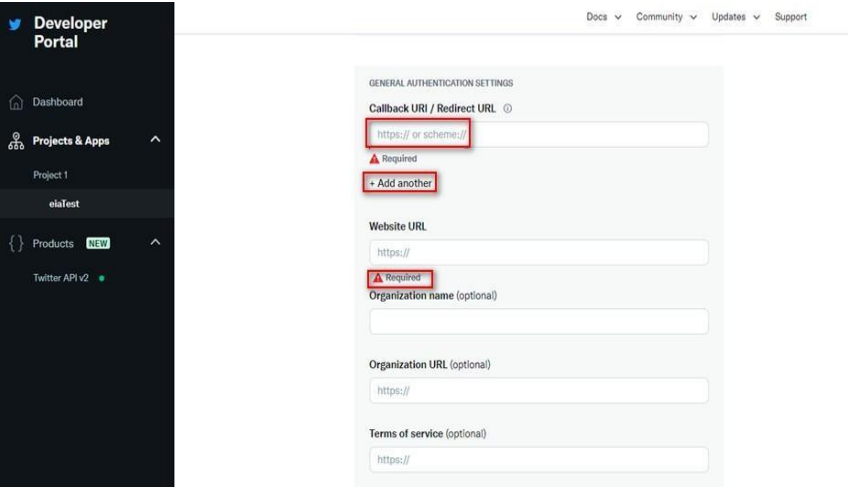 URL de redirecionamento e URL do site
