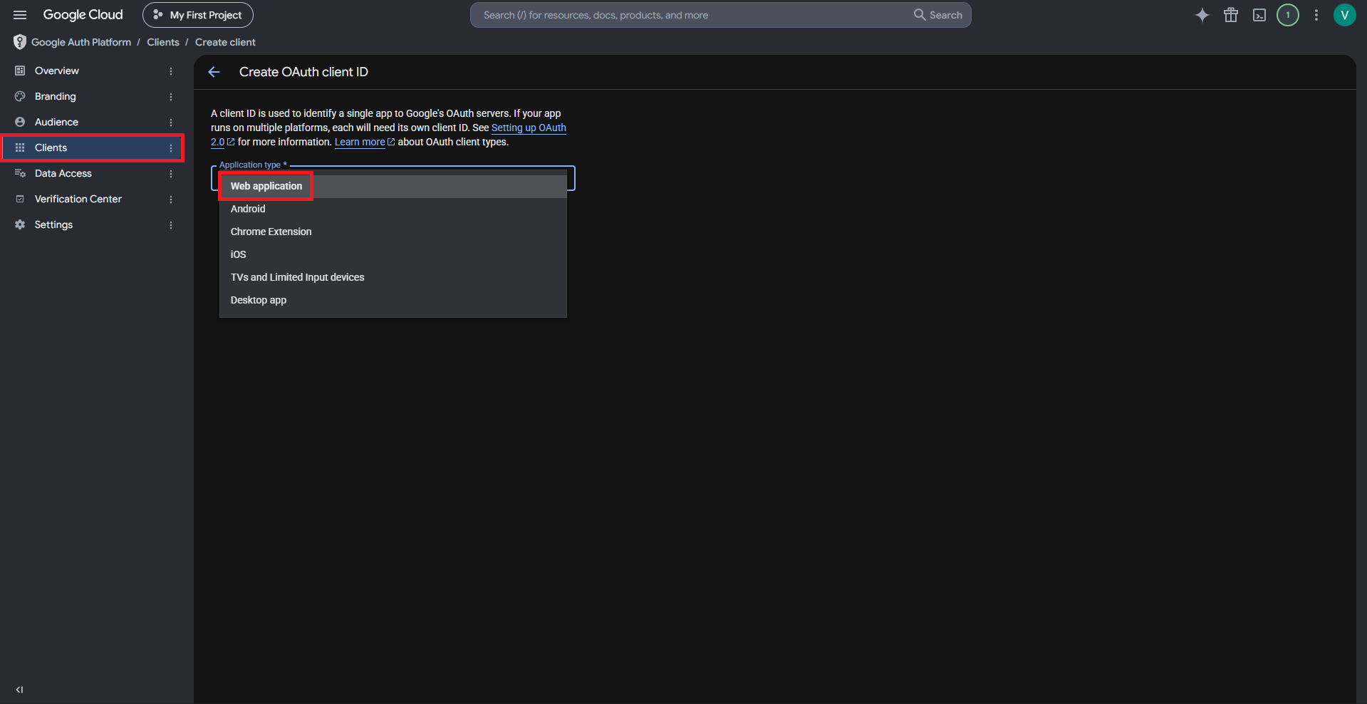 Creando credenciais OAuth