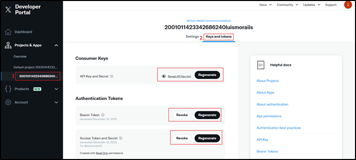 Senhas/keys da API