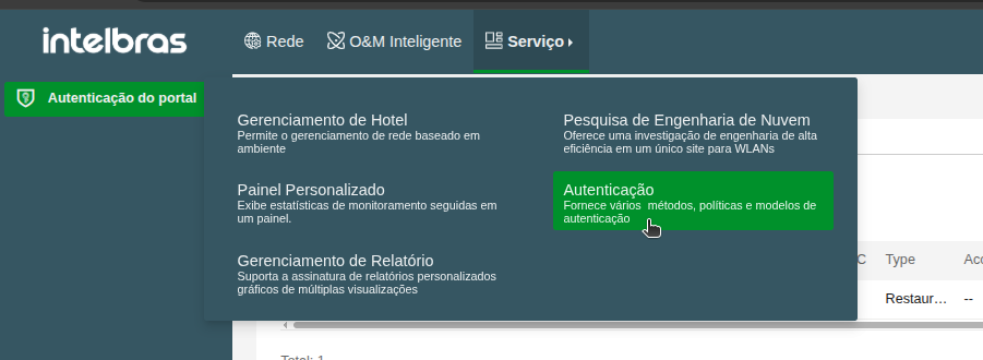Menu Autenticação
