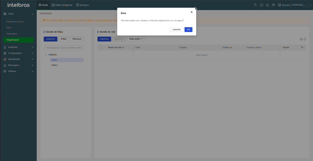 Site adicionado com sucesso