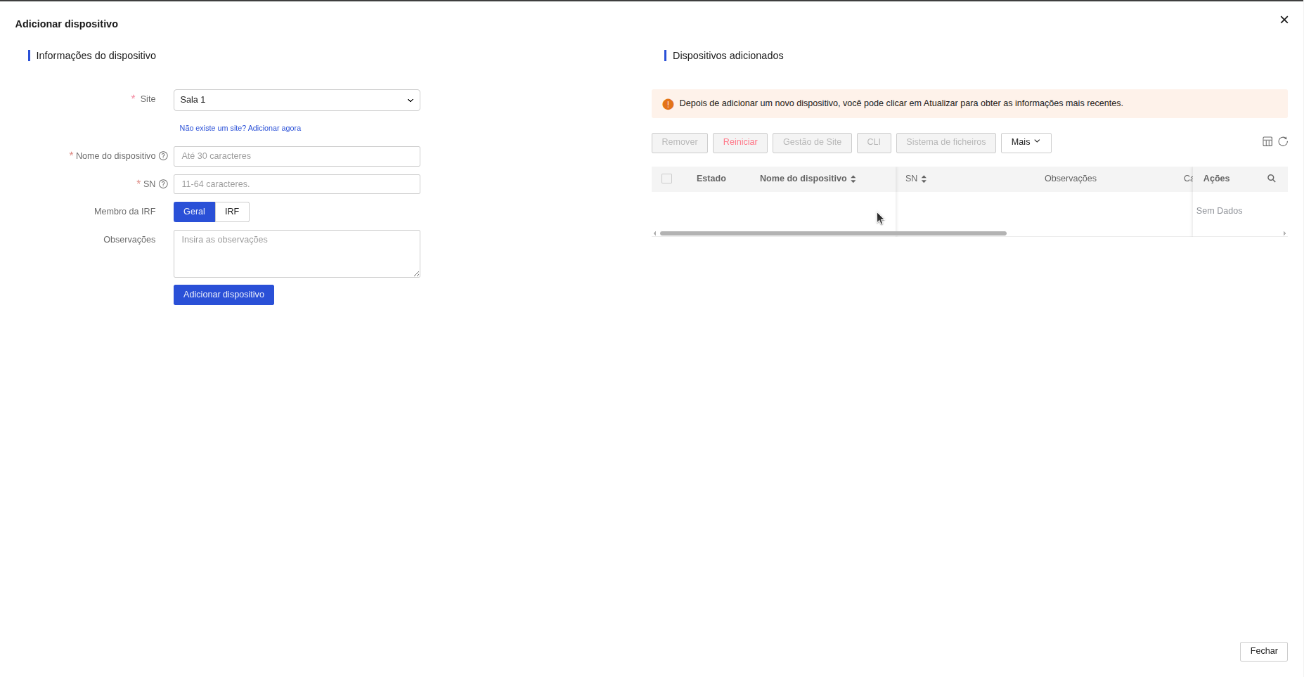 Modal Adicionar Dispositivo Vazio