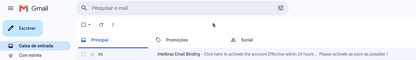 Caixa de entrada — E-mail de ativação recebido