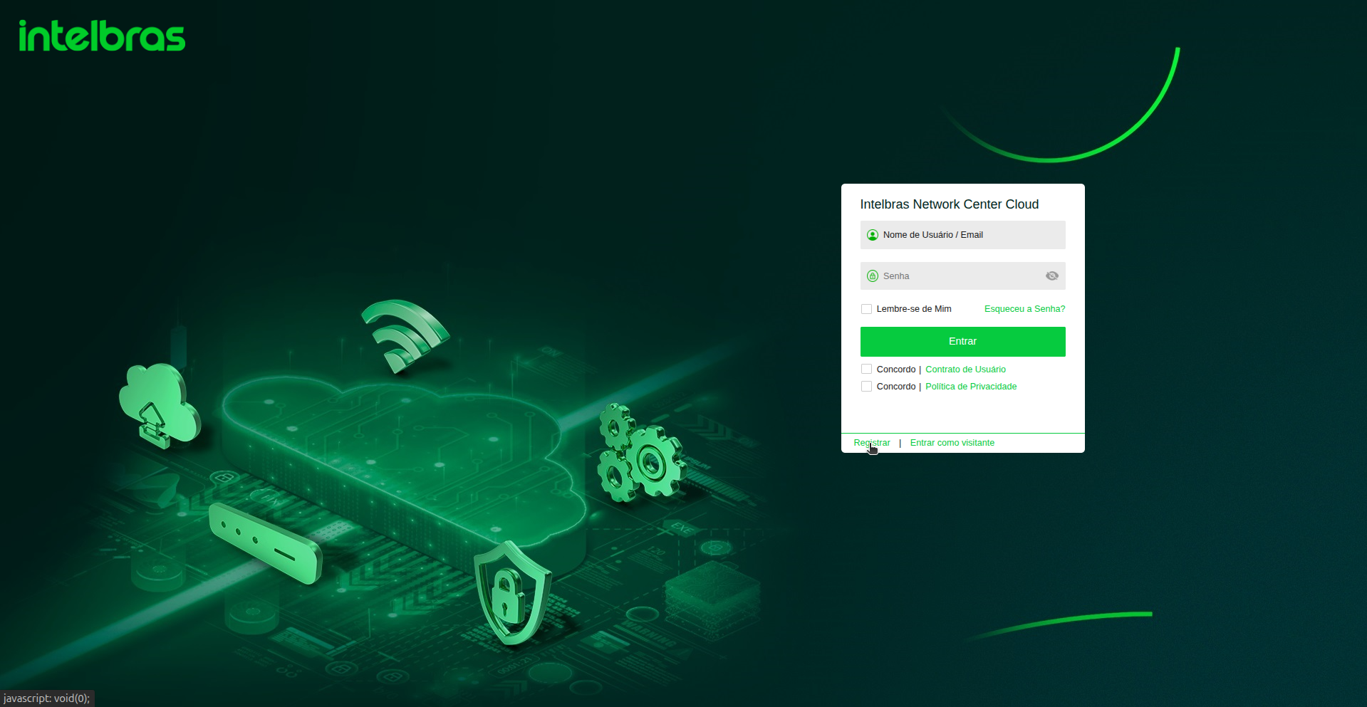 Tela de Login — Opção de registrar nova conta