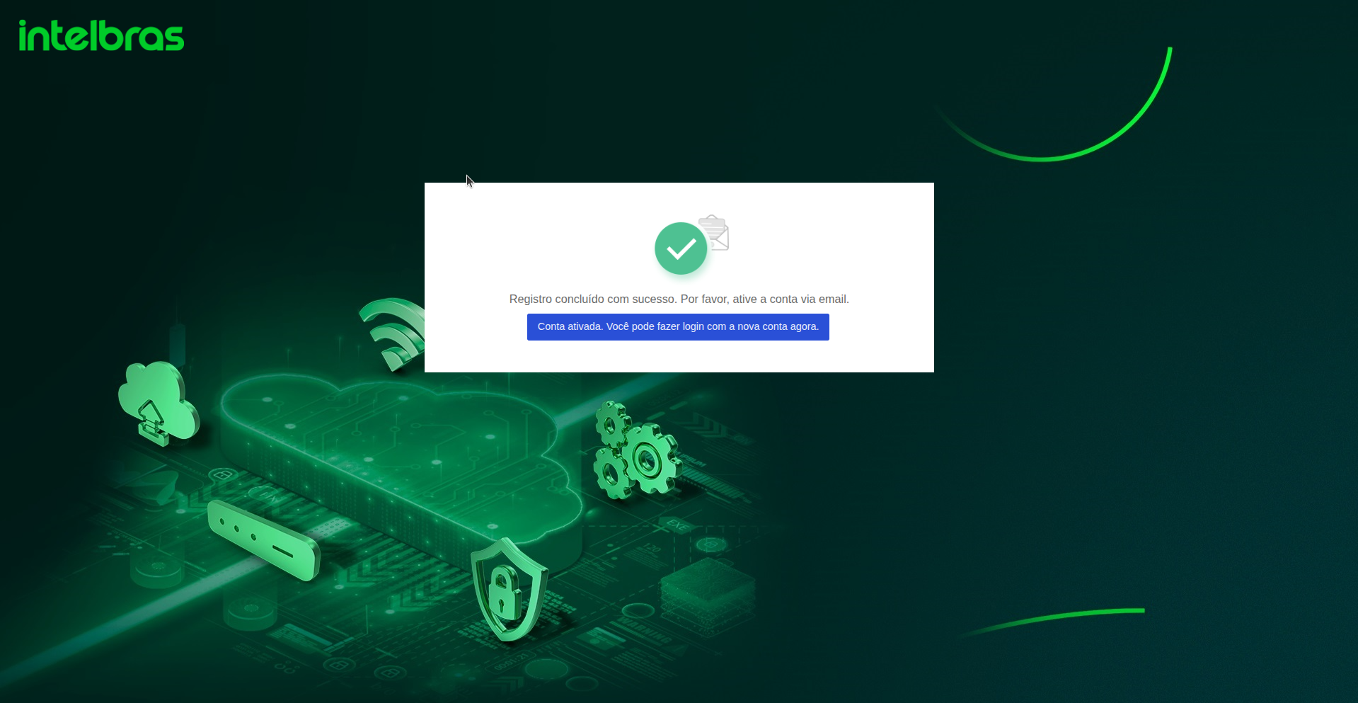 Mensagem de sucesso no registro