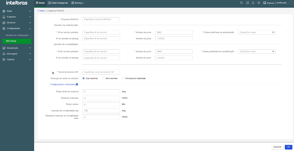 Formulário de configuração do Esquema RADIUS