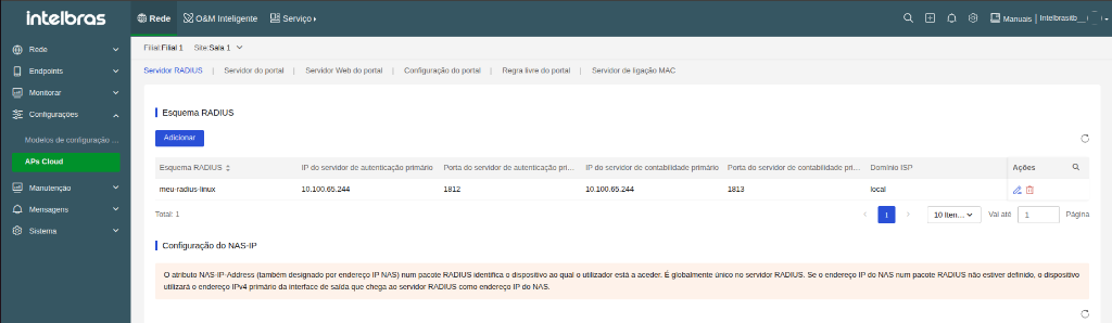 Tabela de Esquema RADIUS
