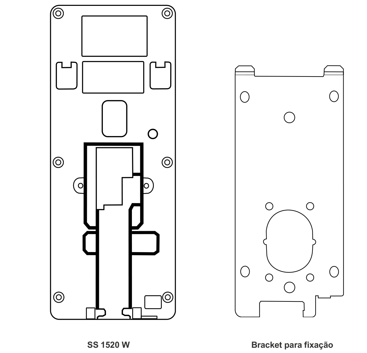 Visão traseira do SS 1520 W e bracket para fixação