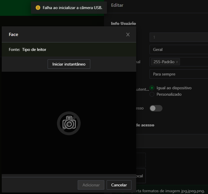 Cadastro de face por captura remota no SS 1520 W