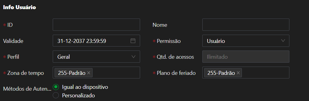 Informações do usuário no SS 1520 W