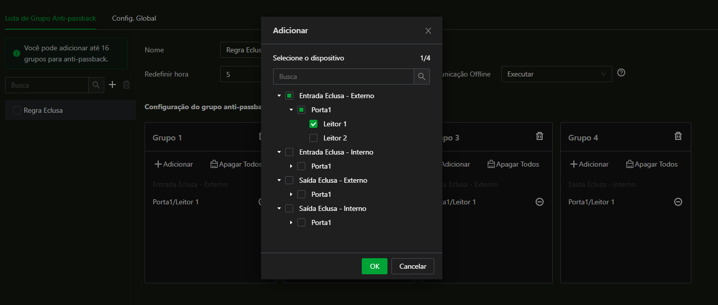 Configuração do Grupo 1 Anti-Passback
