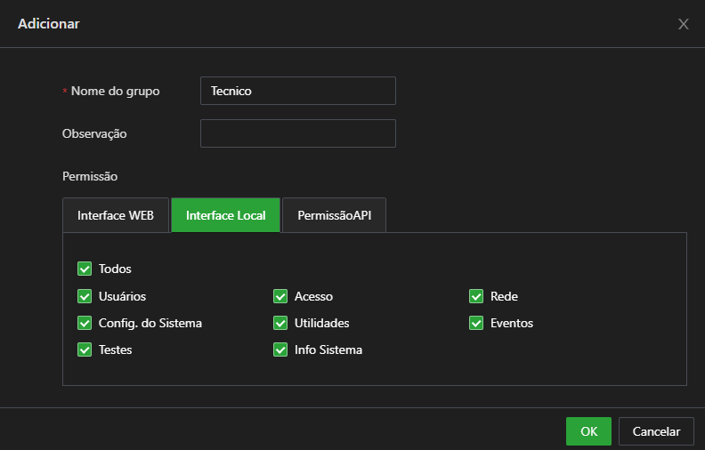Configuração do Grupo de Permissões na Interface Local