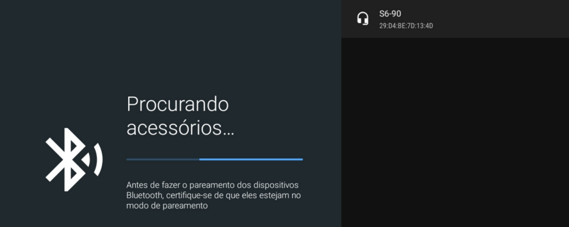 Tela procurando acessórios via bluetooth