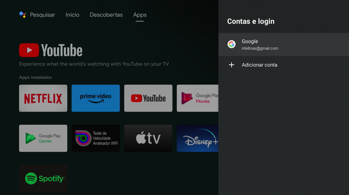 Tela configuração conta e perfil