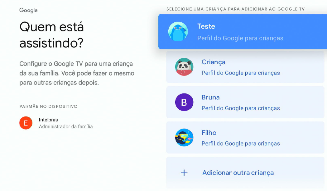 Tela adicionar conta kids