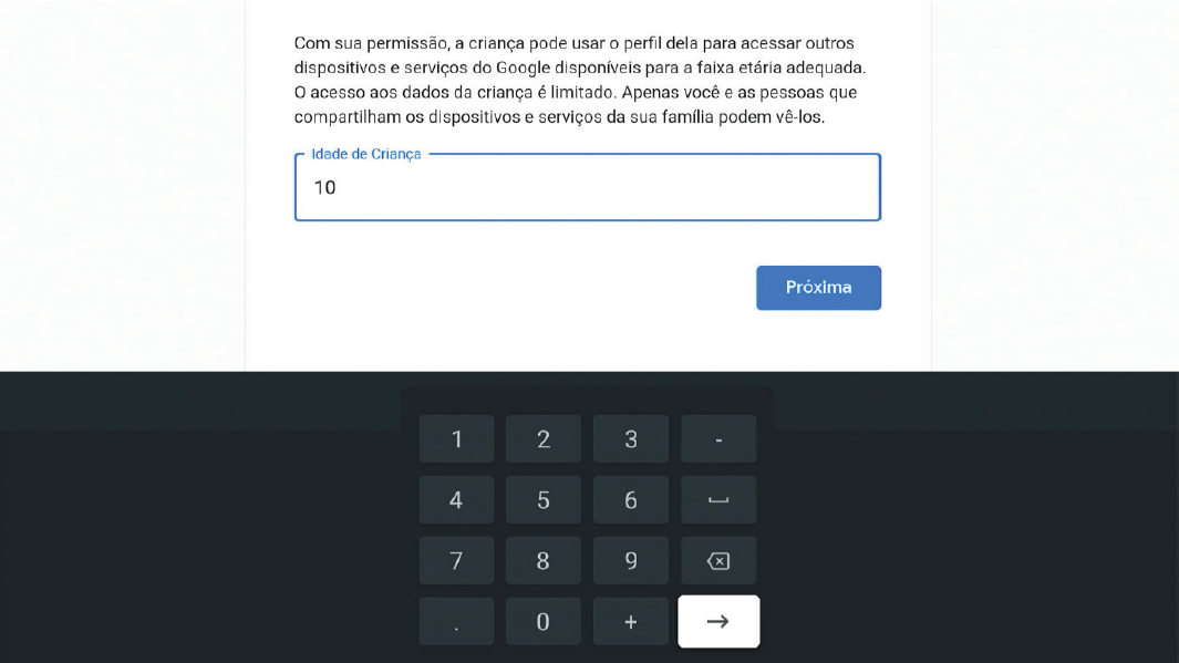 Tela adicionar idade da criança