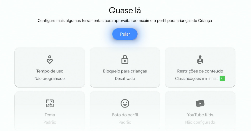 Telaa configurações youtubeKids