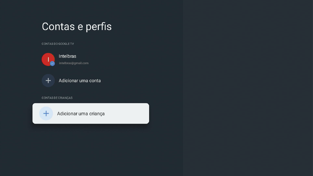 Tela adicionar nova conta contaKids