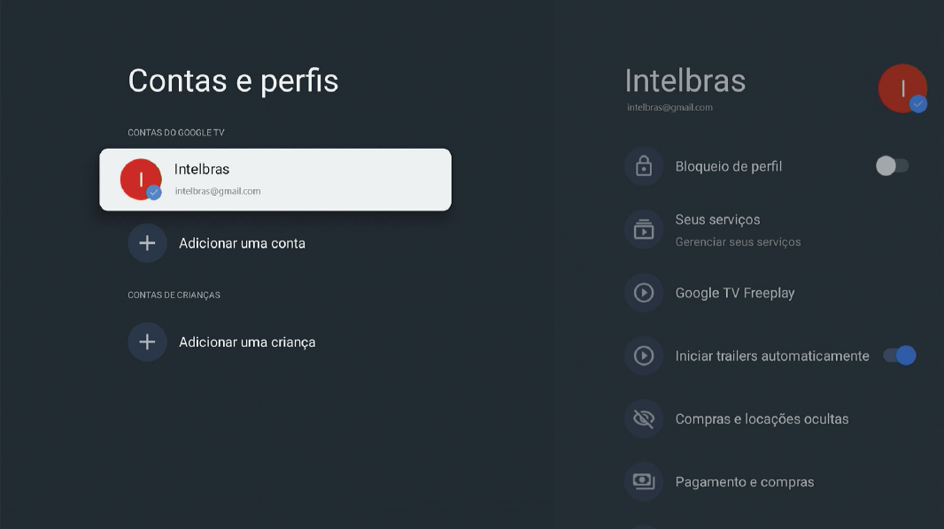 Tela configuração conta e perfil