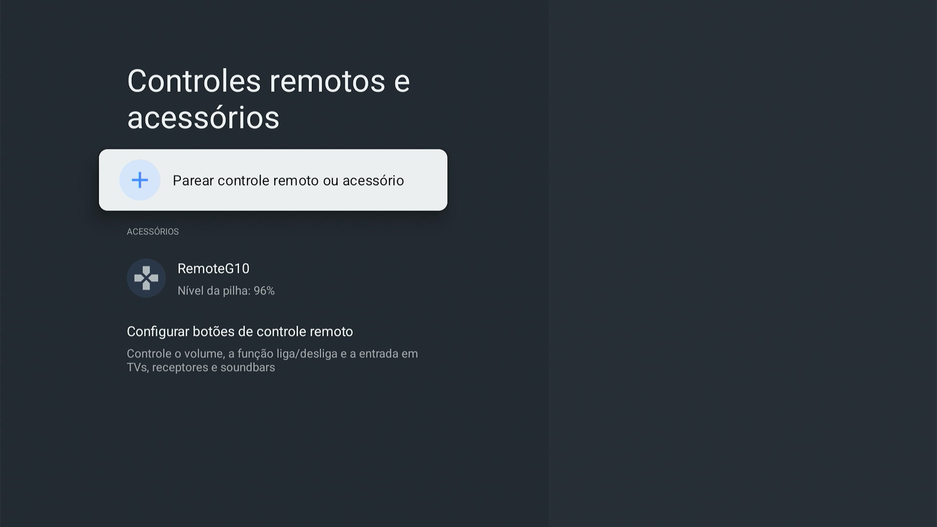 Tela config controles remotos e acessórios