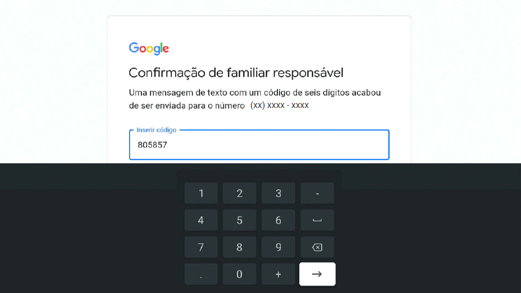 Tela insirir código de verificação