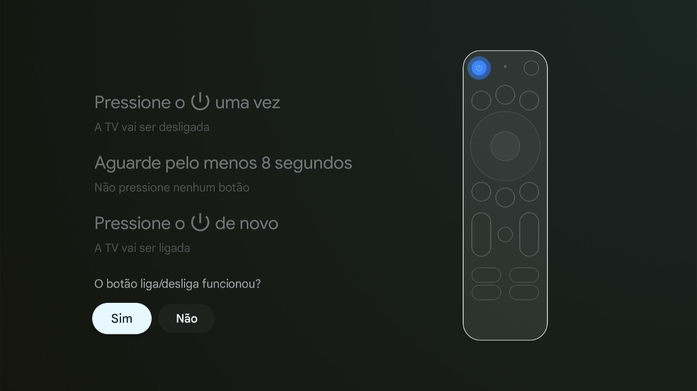 Tela configuração do controle - tecla liga/desliga OK