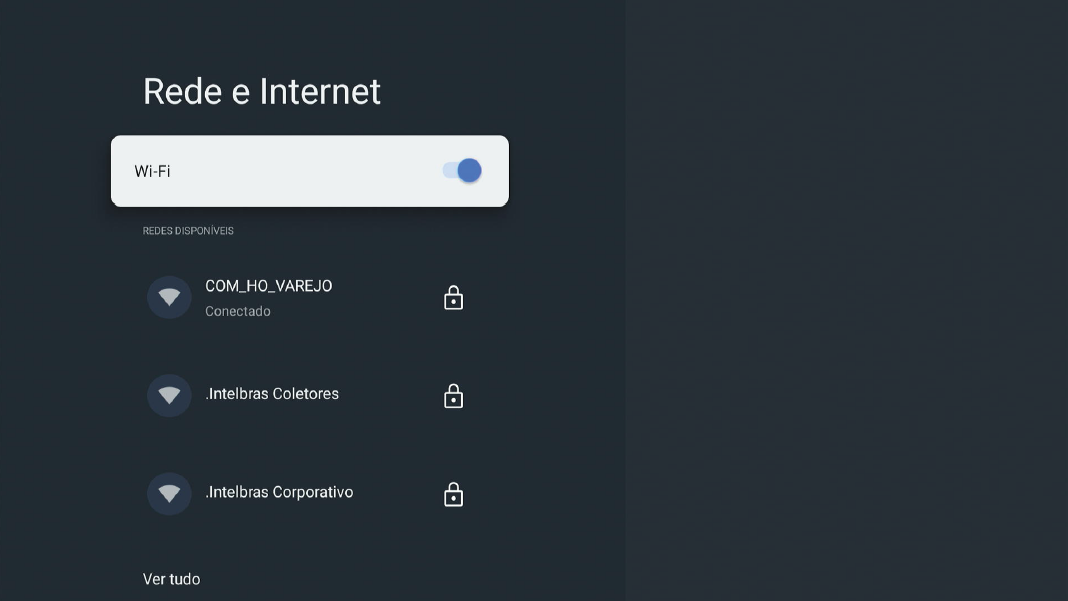 Tela configuração rede e internet