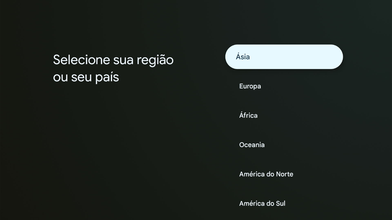 Tela selecione uma região