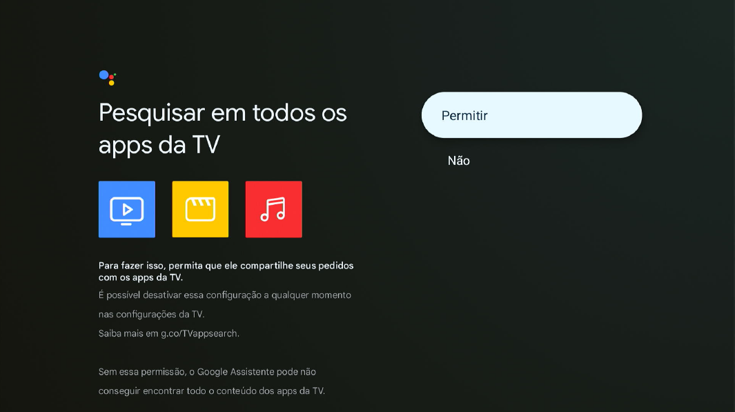 Tela permitir acesso da assistente de voz no apps