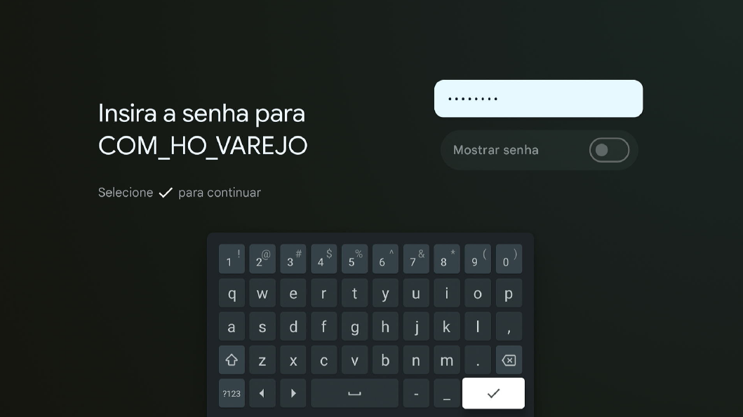 Tela para inserir senha do Wi-Fi
