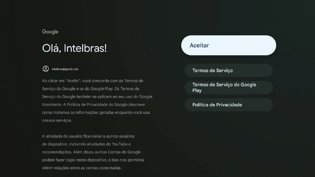 Tela aceite dos termos da intelbras