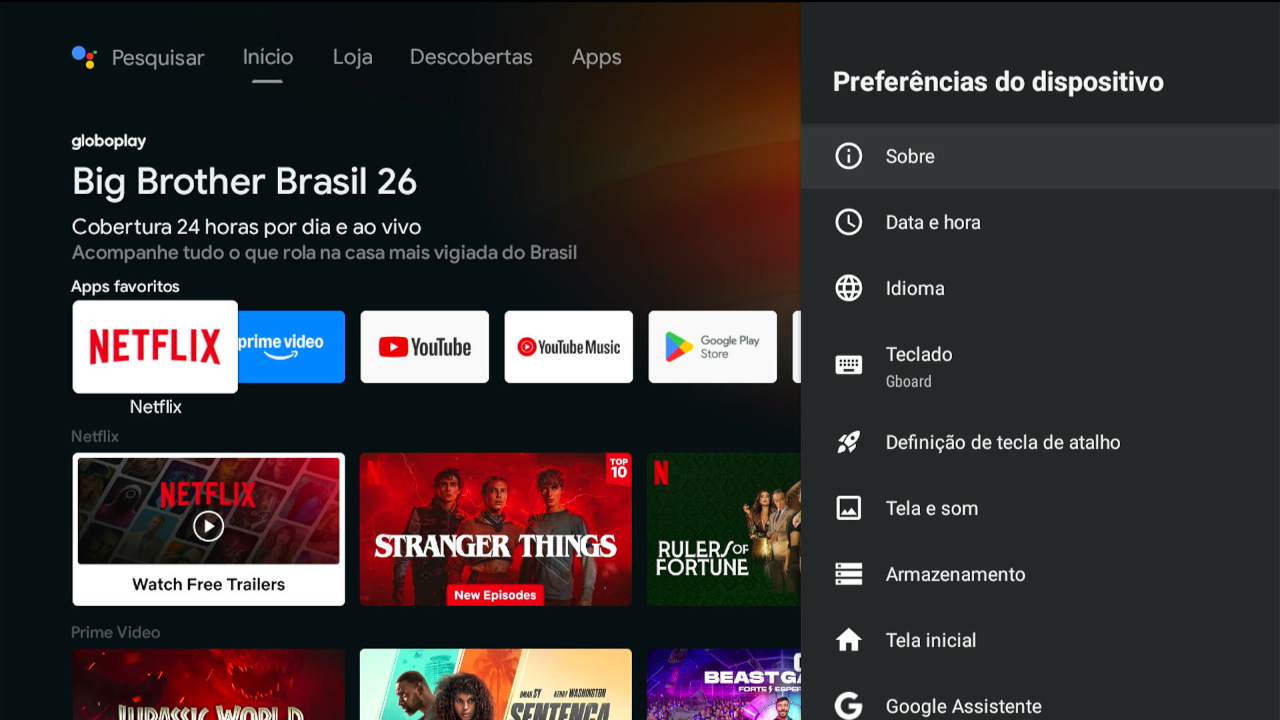 Tela config sistema